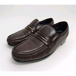 Florsheim Men's Size 9 Loafers Brown Leather Gold Metal Bit Dress Shoes Vintage